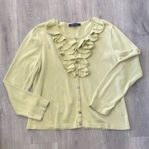 Evan Picone Light Green Ruffle Front Cardigan